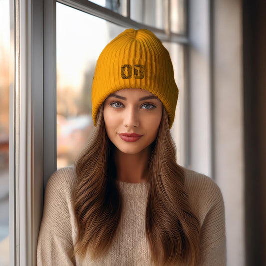 00 Number Cuffed Beanie (Gold)