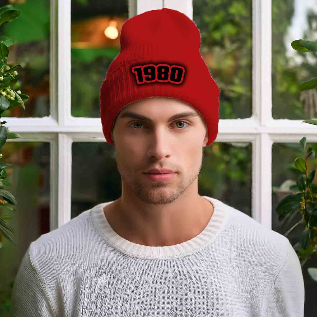 Beanies Plus 1980 Year Cuffed Beanie (Red) image 2