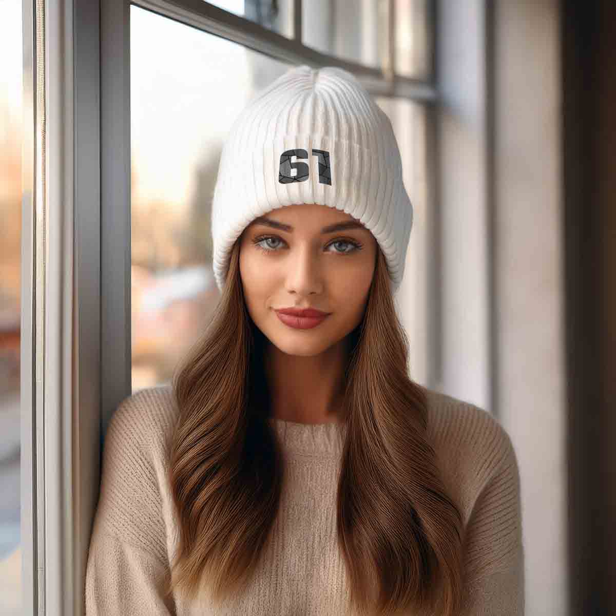 Beanies Plus 61 Number Cuffed Beanie (White) image 2